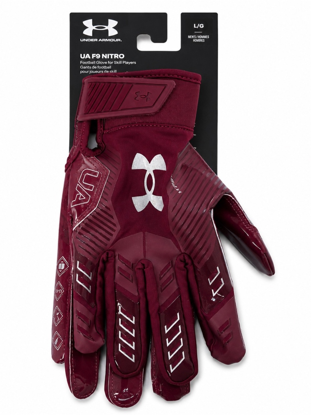 Under Armour UA F9 Nitro Football Receiver Gloves Men’s Large Burgundy GlueGrip